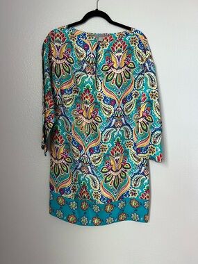 Zara Woman Teal Multicolor Paisley Silk Dress
